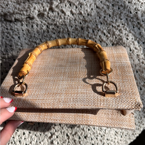 Embroidered Handbag with Bamboo Handle - Picture 4 of 4